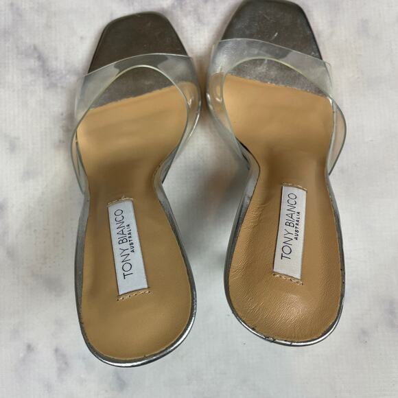Tony Bianco Serri Clear Vinyl + Metallic Silver Hourglass Heel Mule Sandals Sz 7 - Picture 5 of 12